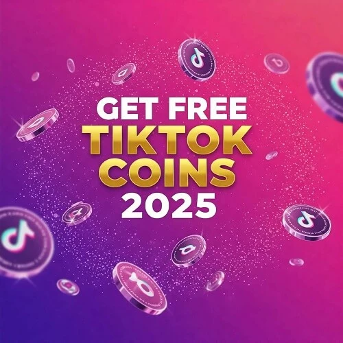 Image promoting free TikTok coins. This page explains how to get TikTok rewards by creating engaging content